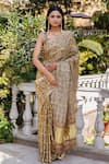 Buy_Geroo Jaipur_Brown Modal Silk Printed Woven Gharchola Saree With Unstitched Blouse Piece_at_Aza_Fashions