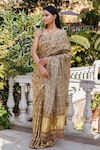 Shop_Geroo Jaipur_Brown Modal Silk Printed Woven Gharchola Saree With Unstitched Blouse Piece_Online_at_Aza_Fashions