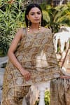 Geroo Jaipur_Brown Modal Silk Printed Woven Gharchola Saree With Unstitched Blouse Piece_at_Aza_Fashions