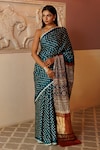 Buy_Geroo Jaipur_Green Modal Silk Bandhani Scatter Saree With Unstitched Blouse Piece_at_Aza_Fashions