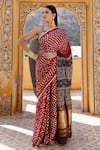 Buy_Geroo Jaipur_Red Modal Silk Scattered Bandhani Pattern Saree With Unstitched Blouse Piece_at_Aza_Fashions