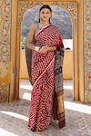 Shop_Geroo Jaipur_Red Modal Silk Scattered Bandhani Pattern Saree With Unstitched Blouse Piece_Online_at_Aza_Fashions