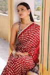 Geroo Jaipur_Red Modal Silk Scattered Bandhani Pattern Saree With Unstitched Blouse Piece_Online