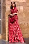 Buy_Awigna_Red Chiffon Printed Floral Ruffled Prerna Peplum Top And Sharara Set _at_Aza_Fashions