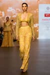 Buy_Awigna_Yellow Net Embroidery Jaal Open Neck Amaryllis Crop Jacket Pant Set _at_Aza_Fashions