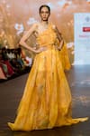 Buy_Awigna_Yellow Organza Print Aria Blossom One Shoulder Scallop Bloom Gown With Shorts_at_Aza_Fashions