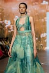 Awigna_Green Organza Print Bluebell Fantasy Sweetheart Neck Gardenia Gown Pant Set _Online_at_Aza_Fashions