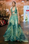 Buy_Awigna_Green Organza Print Bluebell Fantasy Sweetheart Neck Gardenia Gown Pant Set _Online_at_Aza_Fashions