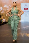 Buy_Awigna_Green Organza Embroidery Wonderland Garden Halter Elara Peplum Top With Pant _at_Aza_Fashions