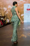 Shop_Awigna_Green Organza Embroidery Wonderland Garden Halter Elara Peplum Top With Pant _at_Aza_Fashions