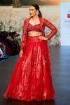 Awigna_Red Organza Embroidery Sequin Kirmizi Lazer Cut Embellished Lehenga Set _Online_at_Aza_Fashions