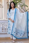 Shop_Kohsh_Blue Cotton Printed Floral V Neck Kurta Pant Set_Online_at_Aza_Fashions