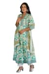 Buy_Kohsh_Green Cotton Printed Floral High Collared V Anarkali Pant Set 