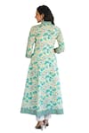 Shop_Kohsh_Green Cotton Printed Floral High Collared V Anarkali Pant Set 