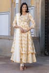 Buy_Kohsh_Yellow Cotton Embroidered Floral Round Pattern Angarkha Anarkali Pant Set _at_Aza_Fashions