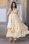 Kohsh_Yellow Cotton Embroidered Floral Round Pattern Angarkha Anarkali Pant Set _Online_at_Aza_Fashions