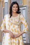 Kohsh_Yellow Cotton Embroidered Floral Round Pattern Angarkha Anarkali Pant Set _at_Aza_Fashions