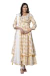 Buy_Kohsh_Yellow Cotton Embroidered Floral Round Pattern Angarkha Anarkali Pant Set 