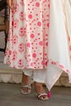Shop_Kohsh_Pink Cotton Printed Floral V Neck Tie-up Anarkali Pant Set_Online_at_Aza_Fashions