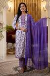 Shop_Kohsh_Purple Cotton Print Iris Bloom Round Neck Kurta Set_at_Aza_Fashions
