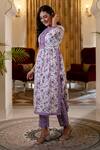 Kohsh_Purple Cotton Print Iris Bloom Round Neck Kurta Set_at_Aza_Fashions