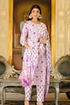 Shop_Kohsh_Purple Cotton Print Periwinkle Bloom Round Neck Kurta Pant Set_at_Aza_Fashions