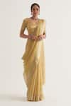 Buy_FIVE POINT FIVE_Yellow Tissue Stripe Sudha Saree With Unstitched Blouse Piece _at_Aza_Fashions