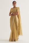 Buy_FIVE POINT FIVE_Yellow Tissue Stripe Sudha Saree With Unstitched Blouse Piece 