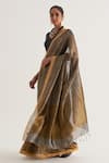 Buy_FIVE POINT FIVE_Gold Tissue Linen Stripe Abha Pattern Saree With Unstitched Blouse Piece _Online_at_Aza_Fashions