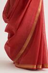 FIVE POINT FIVE_Red Silk Linen Stripe Paro Pattern Saree With Unstitched Blouse Piece _at_Aza_Fashions