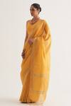 Buy_FIVE POINT FIVE_Yellow Silk Linen Stripe Paro Pallu Saree With Unstitched Blouse Piece_Online_at_Aza_Fashions