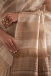 Buy_FIVE POINT FIVE_Beige Tussar Vertical Stripe Chhavi Pattern Saree With Unstitched Blouse Piece _Online_at_Aza_Fashions