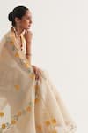 FIVE POINT FIVE_Beige Cotton Marigold Bela Pattern Hem Saree With Unstitched Blouse Piece_Online_at_Aza_Fashions