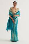 Buy_FIVE POINT FIVE_Blue Muga Silk Shibori Nagma Gold Border Saree With Unstitched Blouse Piece _at_Aza_Fashions