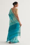 Shop_FIVE POINT FIVE_Blue Muga Silk Shibori Nagma Gold Border Saree With Unstitched Blouse Piece _at_Aza_Fashions