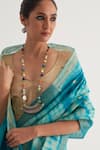 FIVE POINT FIVE_Blue Muga Silk Shibori Nagma Gold Border Saree With Unstitched Blouse Piece _Online_at_Aza_Fashions