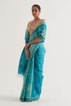 Buy_FIVE POINT FIVE_Blue Muga Silk Shibori Nagma Gold Border Saree With Unstitched Blouse Piece _Online_at_Aza_Fashions