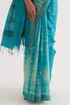 Shop_FIVE POINT FIVE_Blue Muga Silk Shibori Nagma Gold Border Saree With Unstitched Blouse Piece _Online_at_Aza_Fashions