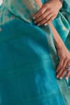 FIVE POINT FIVE_Blue Muga Silk Shibori Nagma Gold Border Saree With Unstitched Blouse Piece _at_Aza_Fashions