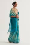 Buy_FIVE POINT FIVE_Blue Muga Silk Shibori Nagma Gold Border Saree With Unstitched Blouse Piece 