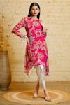 Buy_Sajeda A Lehry_Pink Silk Georgette Printed Floral Ananya Asymmetric Kurta And Dhoti Pant Set_at_Aza_Fashions
