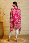 Shop_Sajeda A Lehry_Pink Silk Georgette Printed Floral Ananya Asymmetric Kurta And Dhoti Pant Set_at_Aza_Fashions