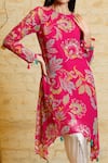 Sajeda A Lehry_Pink Silk Georgette Printed Floral Ananya Asymmetric Kurta And Dhoti Pant Set_Online_at_Aza_Fashions