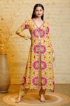 Buy_Sajeda A Lehry_Yellow Silk Crepe Printed Geometric V Misu Floral Embroidered Kurta And Pant Set _at_Aza_Fashions