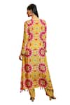 Sajeda A Lehry_Yellow Silk Crepe Printed Geometric V Misu Floral Embroidered Kurta And Pant Set _Online_at_Aza_Fashions