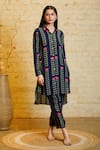 Buy_Sajeda A Lehry_Blue Silk Crepe Printed Floral Collared Sania Kurta And Pant Set_at_Aza_Fashions