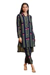 Sajeda A Lehry_Blue Silk Crepe Printed Floral Collared Sania Kurta And Pant Set_at_Aza_Fashions