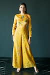 Buy_Shachi Sood_Yellow Tissue Chanderi Embroidered Thread Round Neck Floral Jumpsuit _at_Aza_Fashions