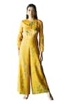 Shachi Sood_Yellow Tissue Chanderi Embroidered Thread Round Neck Floral Jumpsuit _Online_at_Aza_Fashions