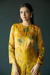 Shop_Shachi Sood_Yellow Tissue Chanderi Embroidered Thread Round Neck Floral Jumpsuit _Online_at_Aza_Fashions